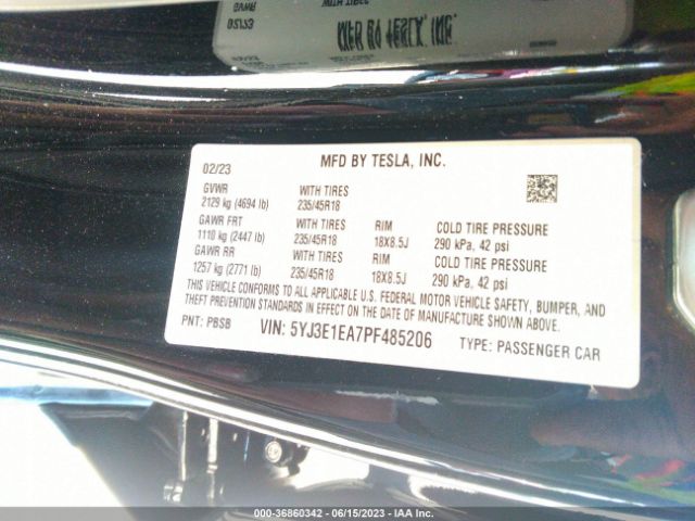 5YJ3E1EA7PF485206 Tesla MODEL 3