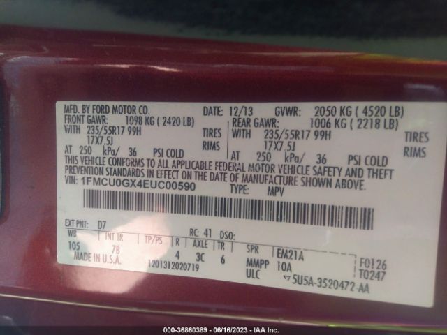 1FMCU0GX4EUC00590 Ford ESCAPE SE