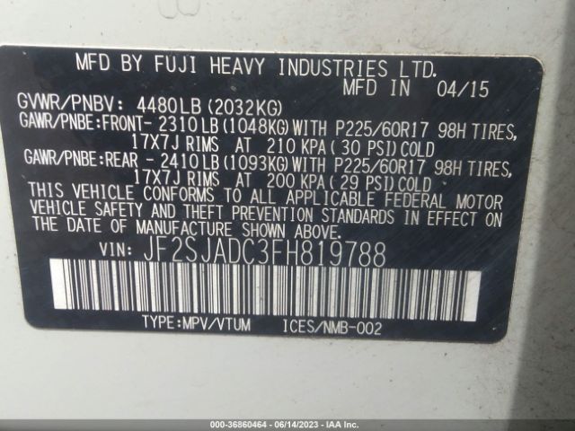 JF2SJADC3FH819788 Subaru Forester 2.5i Premium
