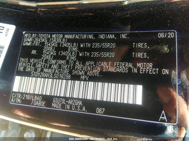 Toyota Highlander Limited 2020 5TDYZRAH3LS018298 Image 9