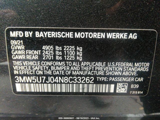 3MW5U7J04N8C33262 BMW 3 Series M340i