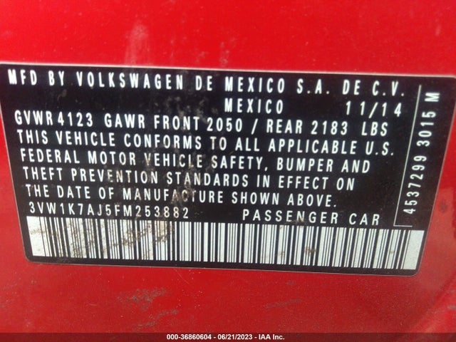 3VW1K7AJ5FM253882 Volkswagen Jetta Sedan 2.0l S
