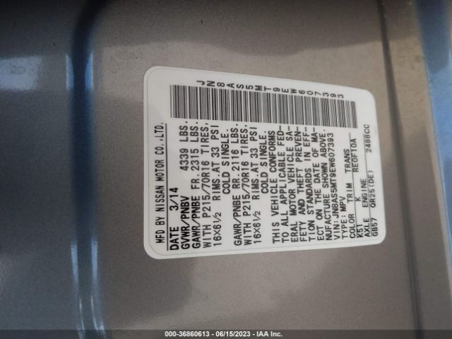 JN8AS5MT9EW607393 Nissan Rogue Select S