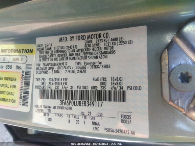 3FA6P0LU8ER349117 Ford Fusion Se Hybrid
