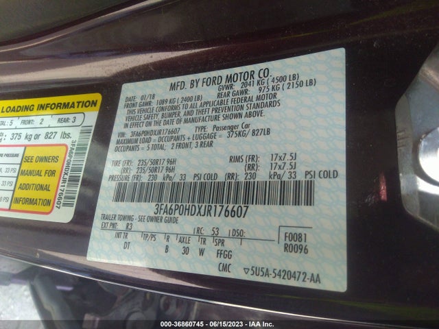 3FA6P0HDXJR176607 Ford FUSION SE