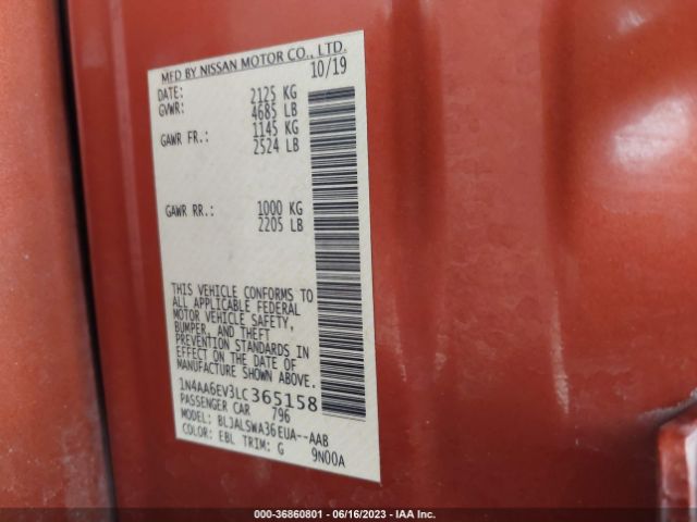 1N4AA6EV3LC365158 Nissan Maxima Sr