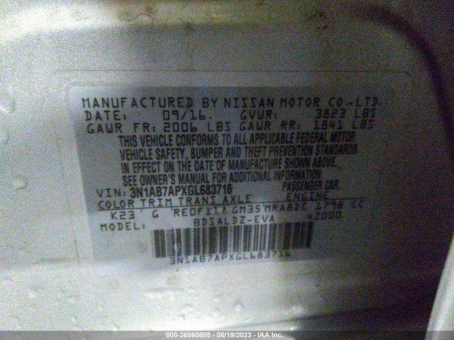 Nissan SENTRA SV 2016 3N1AB7APXGL683716 Image 16