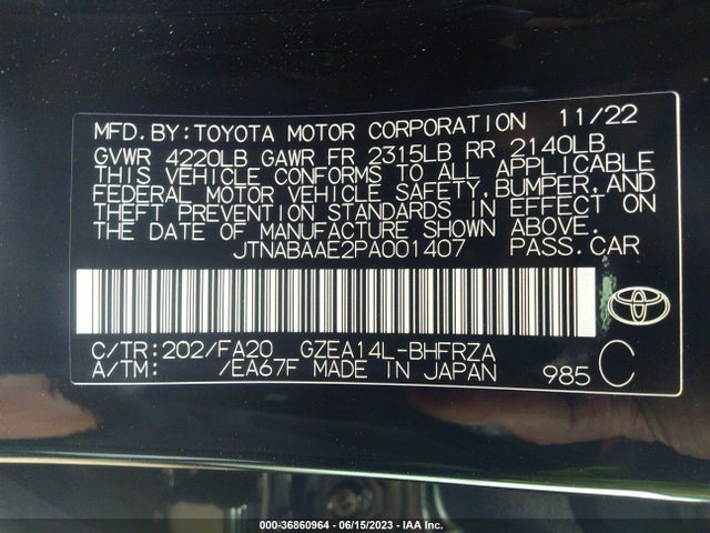 2023 Toyota Corolla, VIN: JTNABAAE2PA001407
