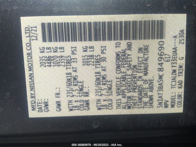 5N1AT3BA5MC849690 Nissan ROGUE SV
