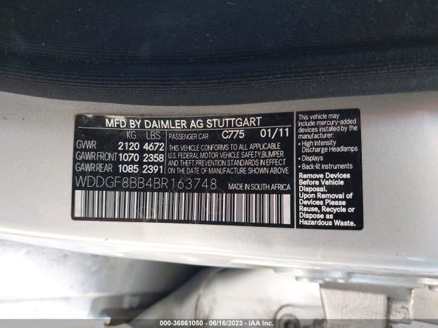 Продаж на аукціоні авто 2011 Mercedes-benz C-class C 300, vin: WDDGF8BB4BR163748, номер лоту: 36861050