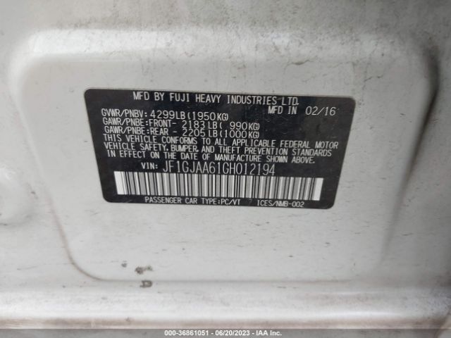 JF1GJAA61GH012194 Subaru IMPREZA SEDAN
