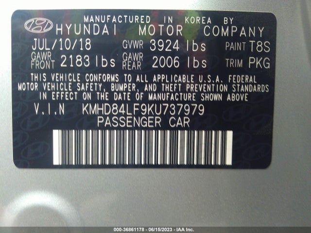 Hyundai ELANTRA SEL 2019 KMHD84LF9KU737979 Image 15
