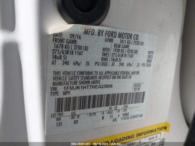 1FMJK1HT7HEA23806 Ford Expedition El Xlt