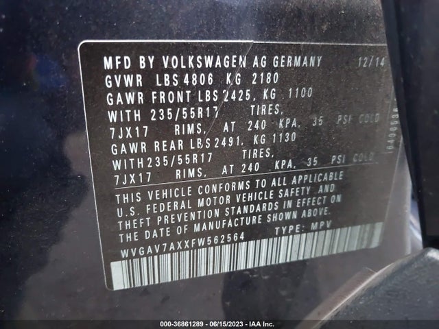 WVGAV7AXXFW562564 Volkswagen TIGUAN SE