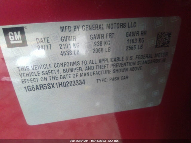 1G6AR5SX1H0203334 Cadillac Cts Sedan Luxury Rwd