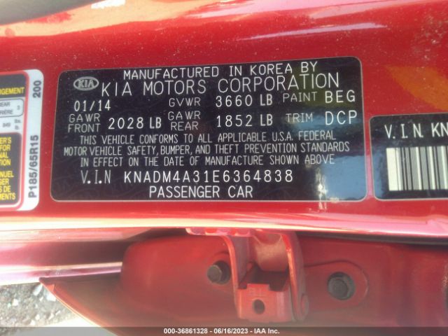 KNADM4A31E6364838 KIA RIO LX