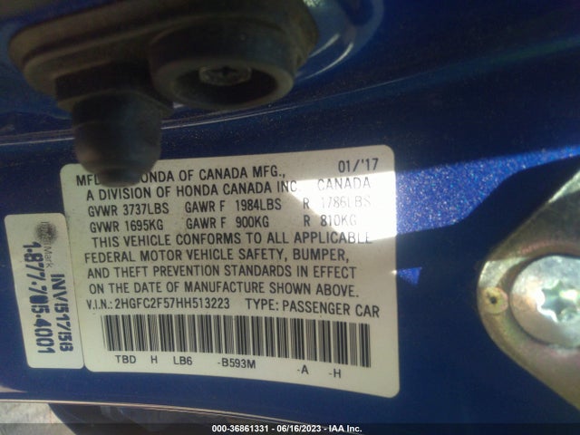 Honda Civic Sedan Lx 2017 2HGFC2F57HH513223 Image 9