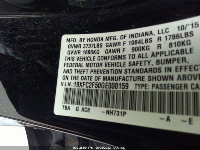 Honda Civic Sedan Lx 2016 19XFC2F50GE000159 Image 9