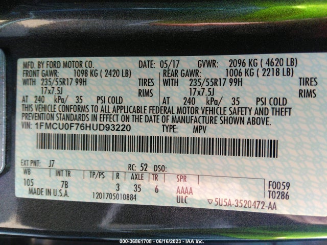 Ford ESCAPE S 2017 1FMCU0F76HUD93220 Image 16