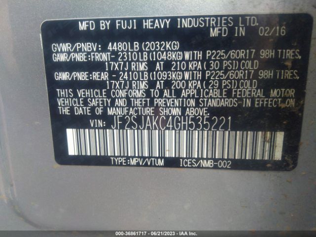 JF2SJAKC4GH535221 Subaru Forester 2.5i Limited