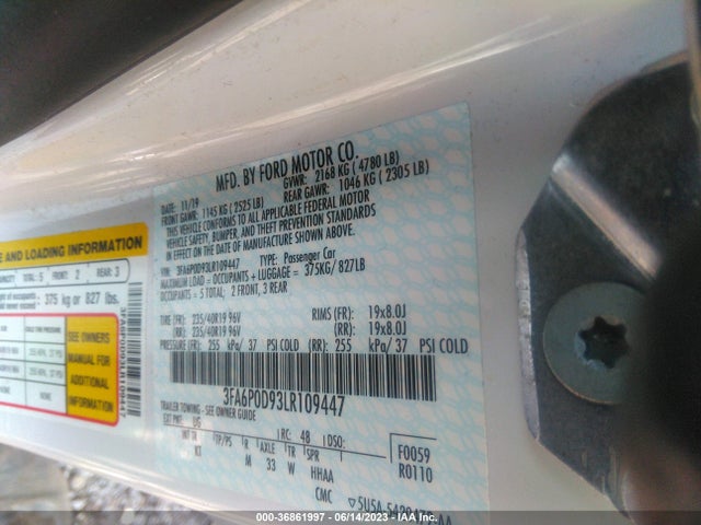 2020 FORD FUSION TITANIUM VIN: 3FA6P0D93LR109447