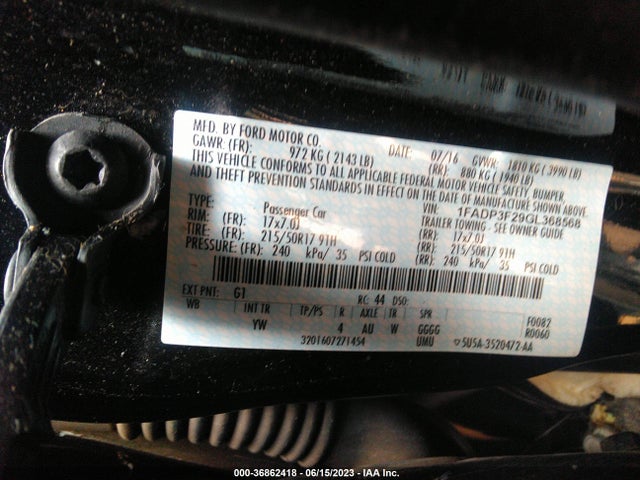 2016 FORD FOCUS SE VIN: 1FADP3F29GL368568