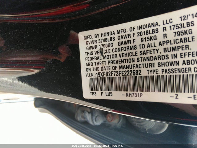 Honda Civic Sedan Se 2015 19XFB2F73FE222682 Image 9
