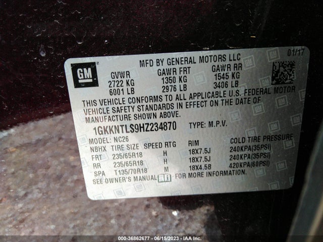GMC ACADIA SLE 2017 1GKKNTLS9HZ234870 Image 9