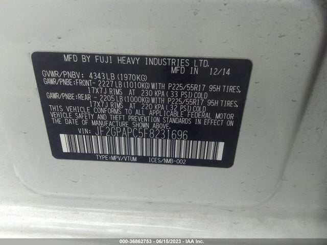 JF2GPAPC5F8231696 Subaru Xv Crosstrek Limited