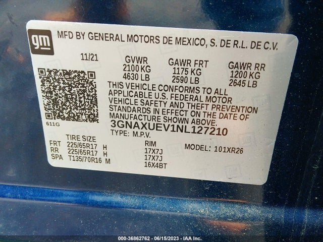 Chevrolet EQUINOX LT 2022 3GNAXUEV1NL127210 Image 15