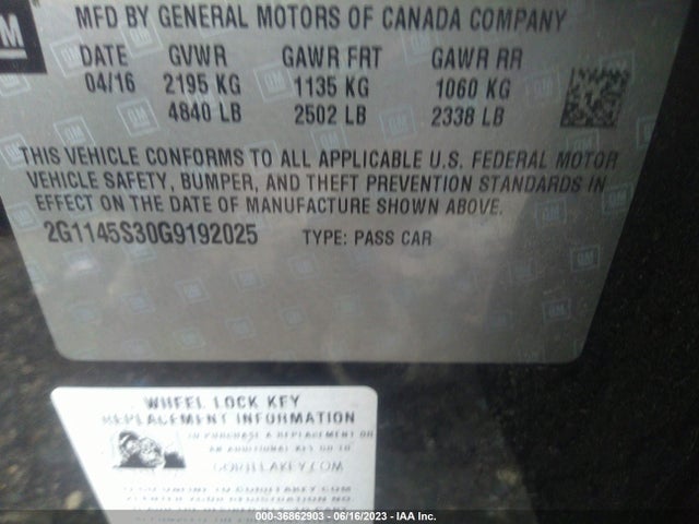 Chevrolet IMPALA LTZ 2016 2G1145S30G9192025 Image 15