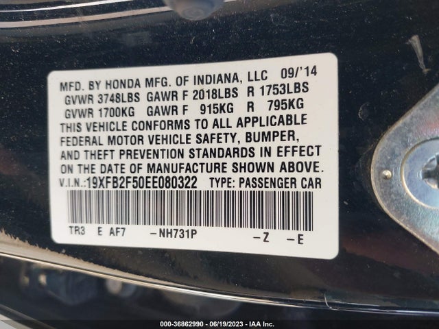 Honda Civic Sedan Lx 2014 19XFB2F50EE080322 Image 9