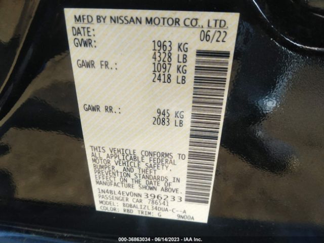 1N4BL4EV0NN396233 Nissan Altima 2.5 Sl
