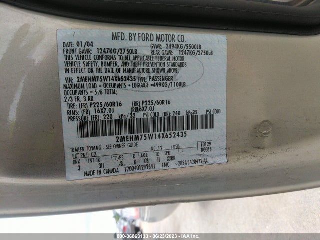 2004 MERCURY GRAND MARQUIS LS VIN: 2MEHM75W14X652435
