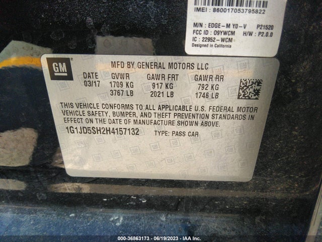 Chevrolet SONIC LT 2017 1G1JD5SH2H4157132 Image 9