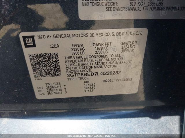 3GTP8BED7LG220282 GMC Sierra 1500 Sle