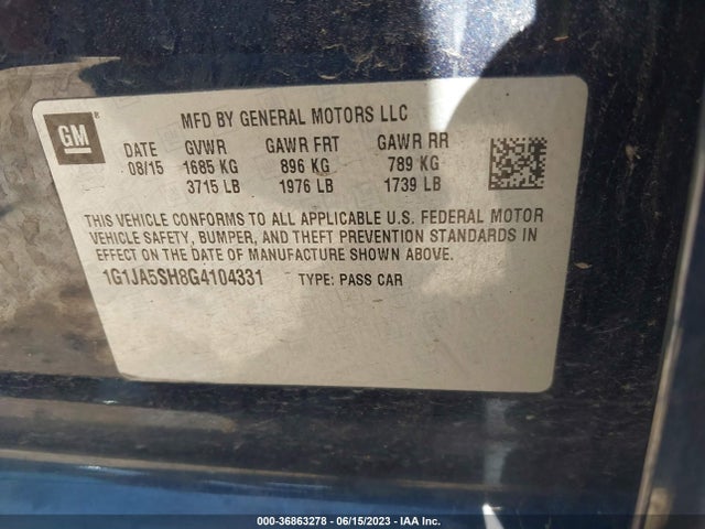 Chevrolet SONIC LS 2016 1G1JA5SH8G4104331 Image 15