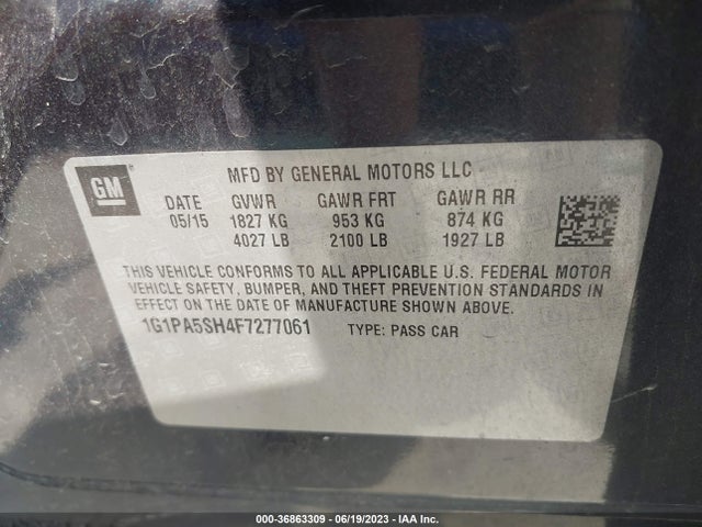 Продажа на аукционе авто 2015 Chevrolet Cruze Ls, vin: 1G1PA5SH4F7277061, номер лота: 36863309