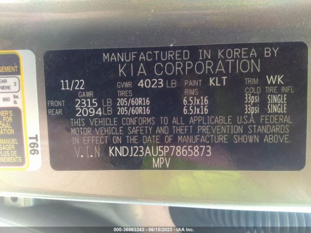 KNDJ23AU5P7865873 KIA SOUL LX