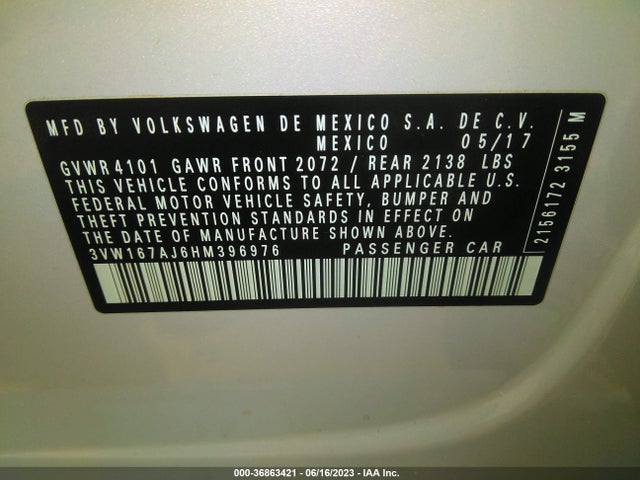 3VW167AJ6HM396976 Volkswagen Jetta 1.4t S