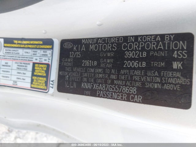 2016 KIA FORTE KOUP EX VIN: KNAFX6A87G5578698