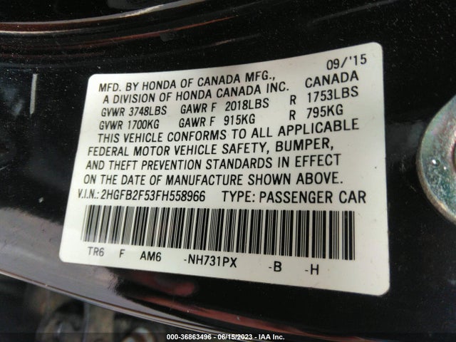 Honda Civic Sedan Lx 2015 2HGFB2F53FH558966 Image 9