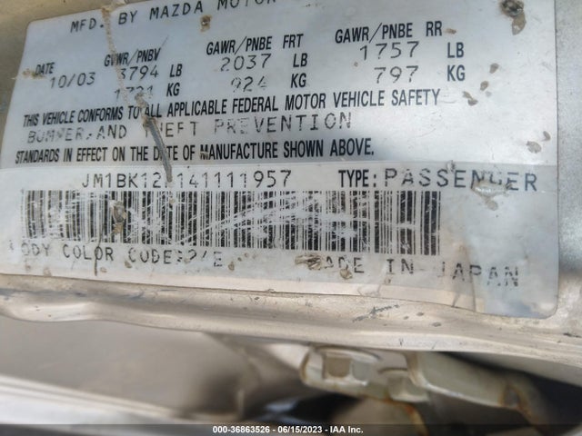 2004 MAZDA MAZDA3 I VIN: JM1BK12F141111957