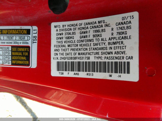 Honda Civic Coupe Lx 2015 2HGFG3B58FH531758 Image 9