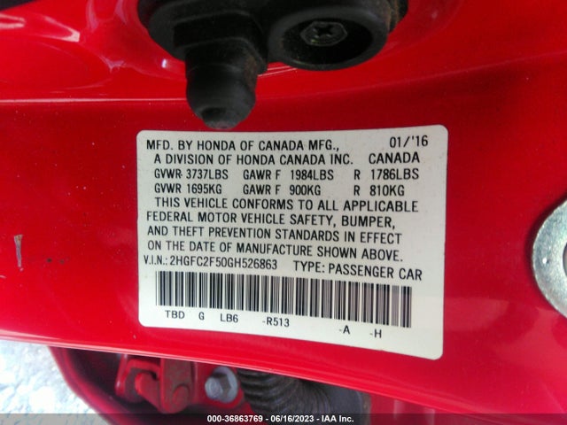 Honda Civic Sedan Lx 2016 2HGFC2F50GH526863 Image 9