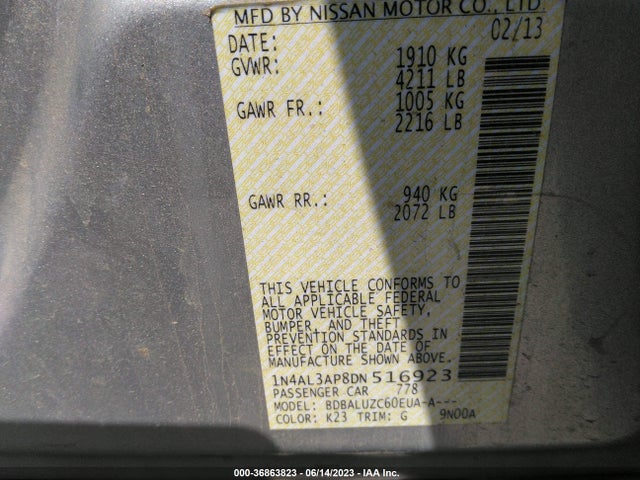 2013 NISSAN ALTIMA 2.5 SV VIN: 1N4AL3AP8DN516923