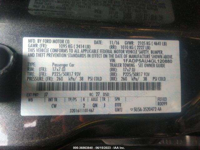 1FADP5AU4GL120880 Ford C-max Hybrid Se