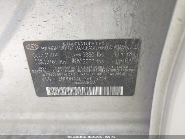 2015 HYUNDAI ELANTRA SE VIN: 5NPDH4AE5FH606224