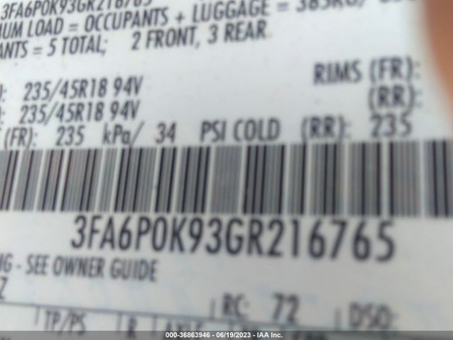 3FA6P0K93GR216765 Ford Fusion Titanium