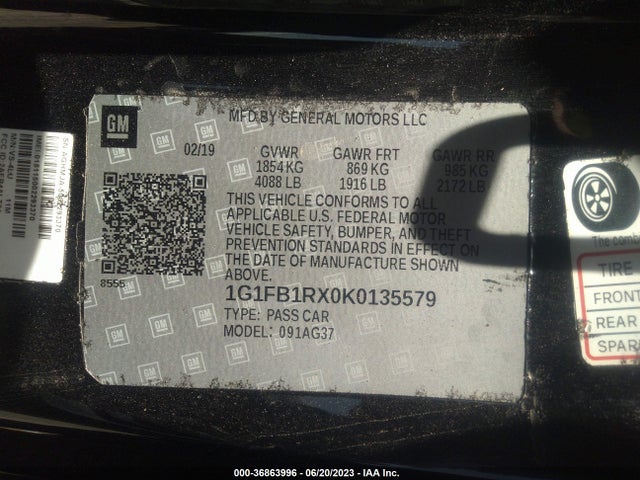 Chevrolet Camaro 1ls 2019 1G1FB1RX0K0135579 Image 15